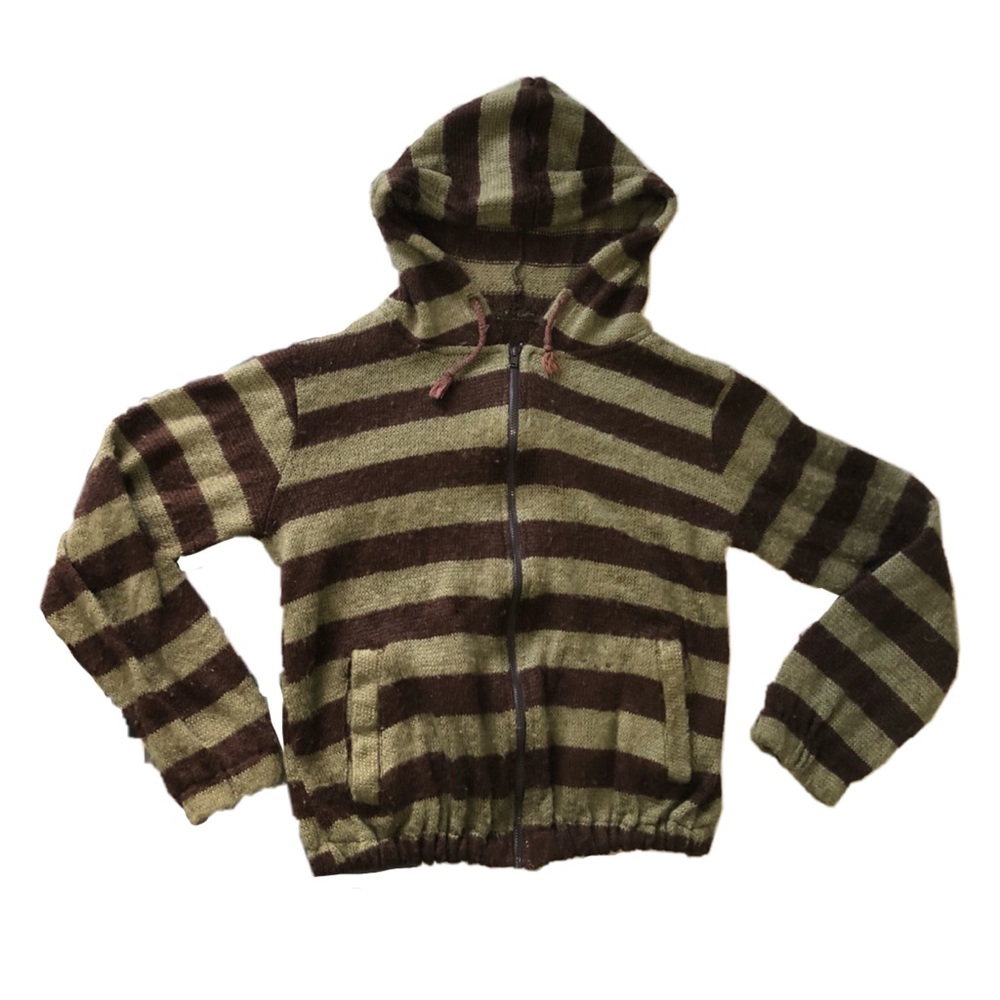 Striped Knit Zip-Up Sweater